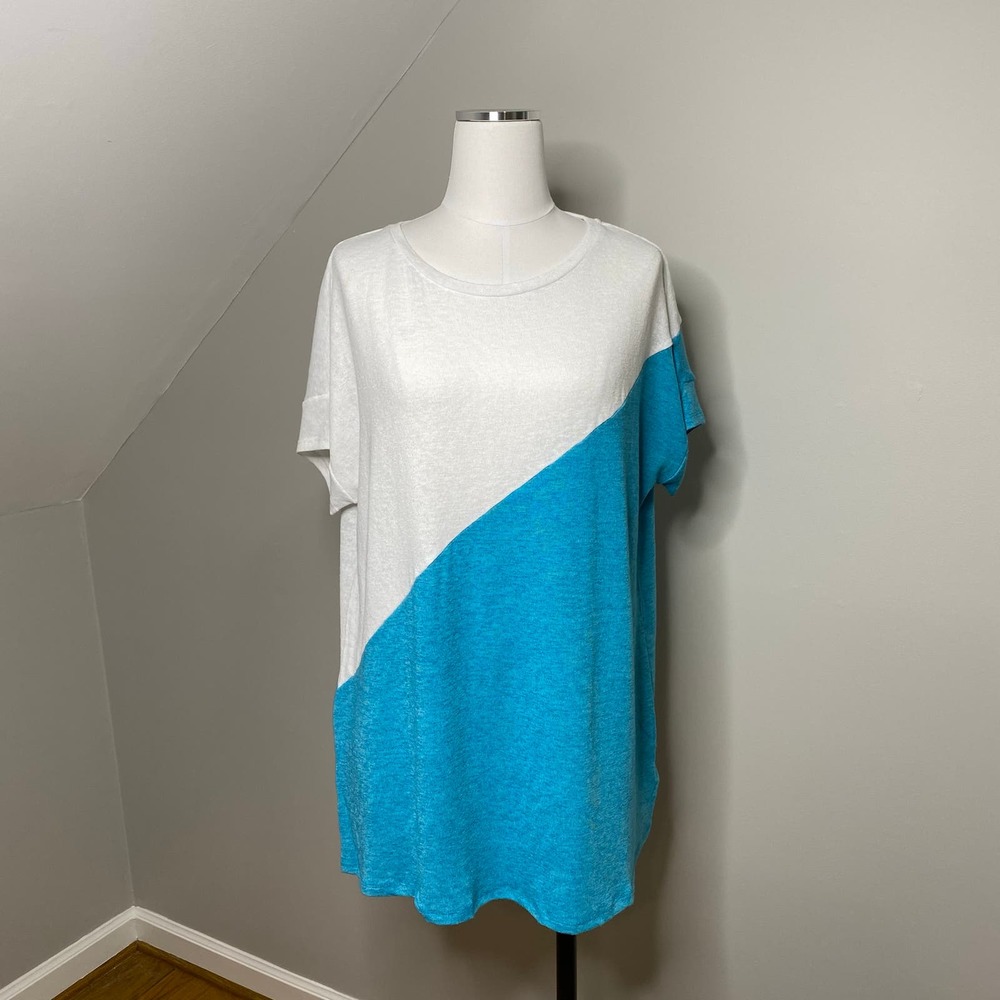 Roaman's White Blue Color Block Dolman Sleeve Tee
